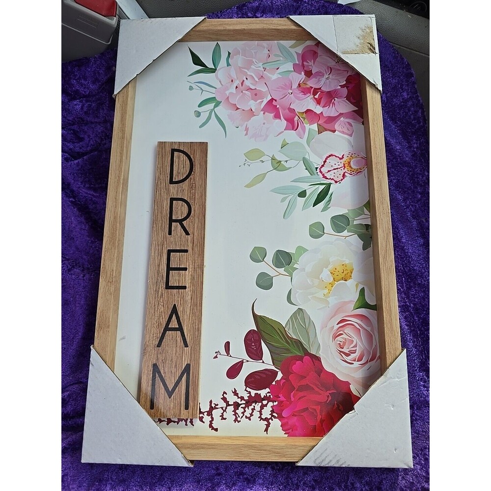 Framed Wall Art - Flowers DREAM 16"X9" FLOWERS WOOD NEW